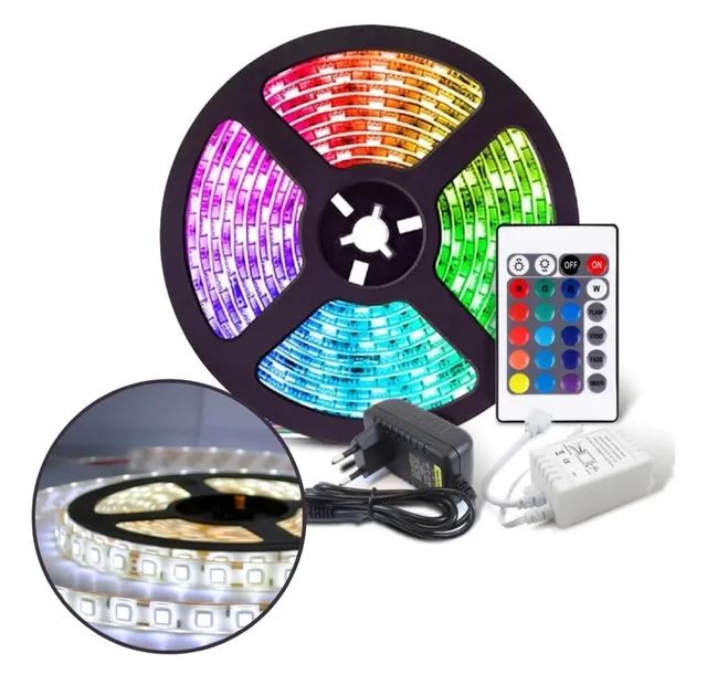 Fita LED RGB e Branca 2, 3 e 5 m com e sem Fonte, com Controle e Bluetooth