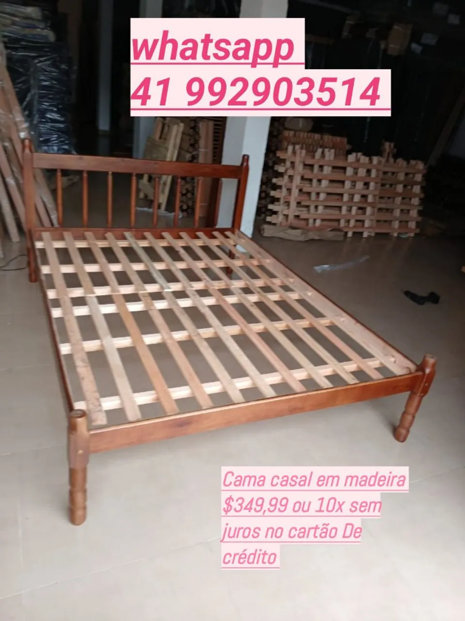 Cama Casal de Madeira - R$349,99 ou 10x sem juros!