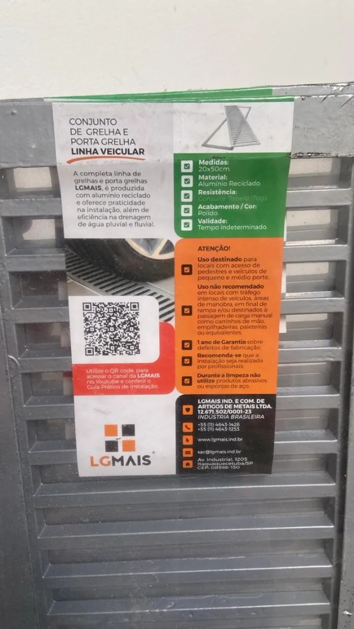 Conjunto de Grelha e Porta Grelha Veicular LGMAIS - Alumínio Reciclado - 20x50 cm