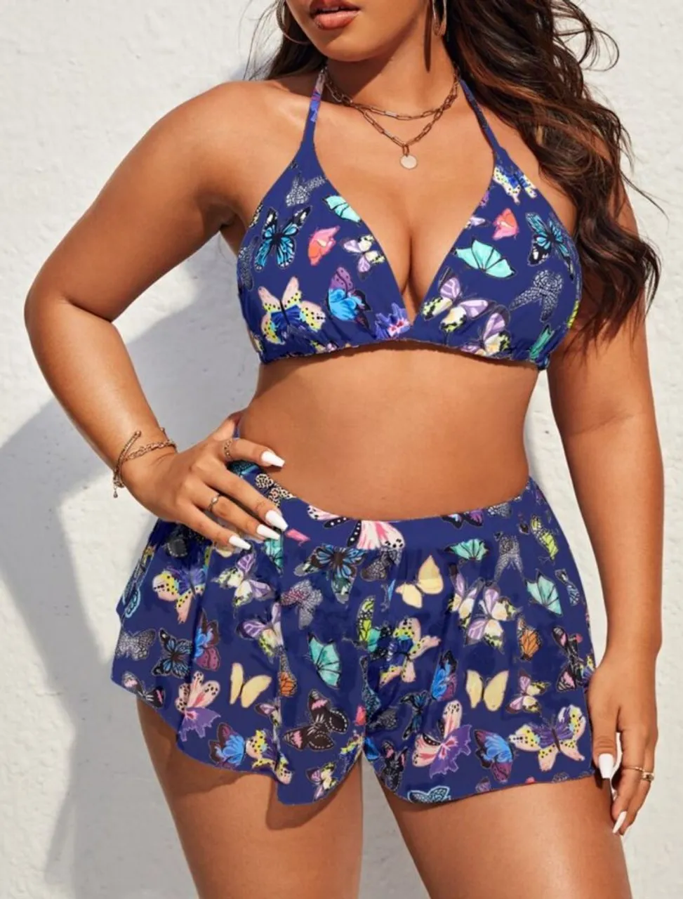 Conjunto de biquíni com estampa de borboletas - Moda Praia