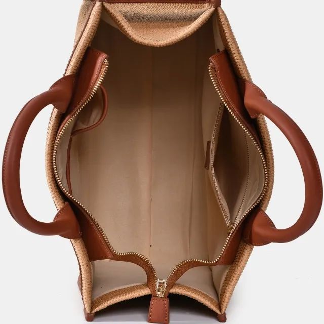 Bolsa Tote Palha Grande Bege Claro-caramelo Ref: B1-121-01 - Foto 2