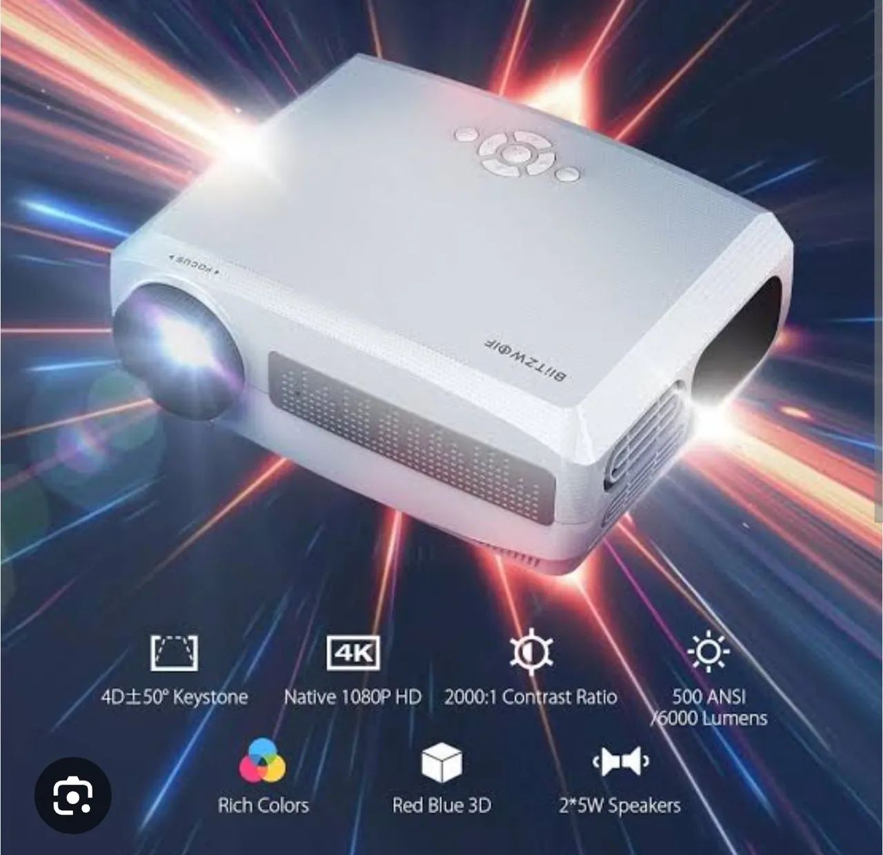 Projetor Full HD 1080P 6000 Lumens com Tela de Projeção - Foto 2