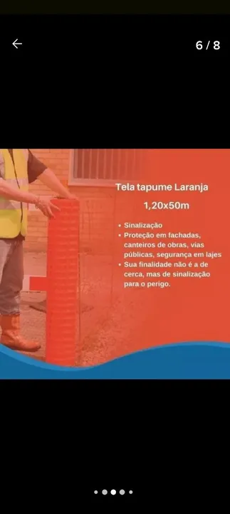 Tela Tapume Laranja 1,20x50m - Sinalização e Segurança