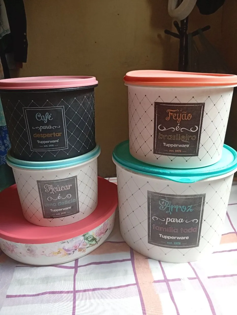 Tupperware para cozinha: Café, Feijão, Açúcar e Arroz