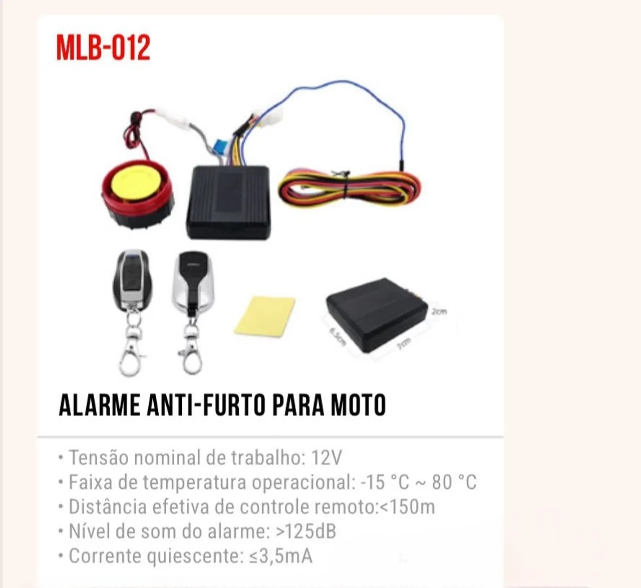 Alarme Anti-Furto para Moto MLB-012 - Novo