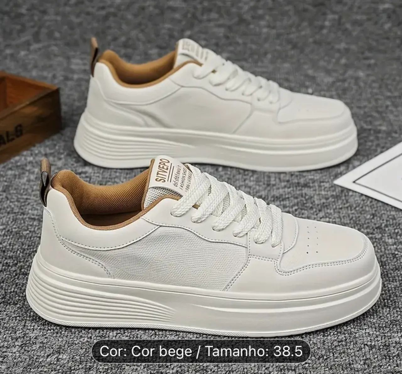 Tênis Casual Branco com Detalhes em Bege - Tamanho 38.5 - Calçados
