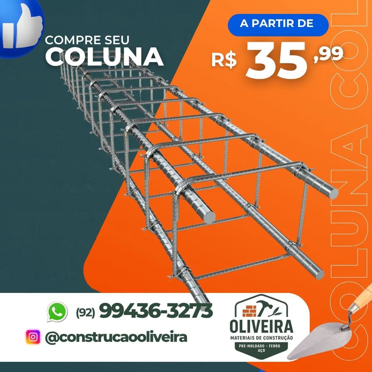 Coluna de Aço para Construção - A Partir de R$35,99