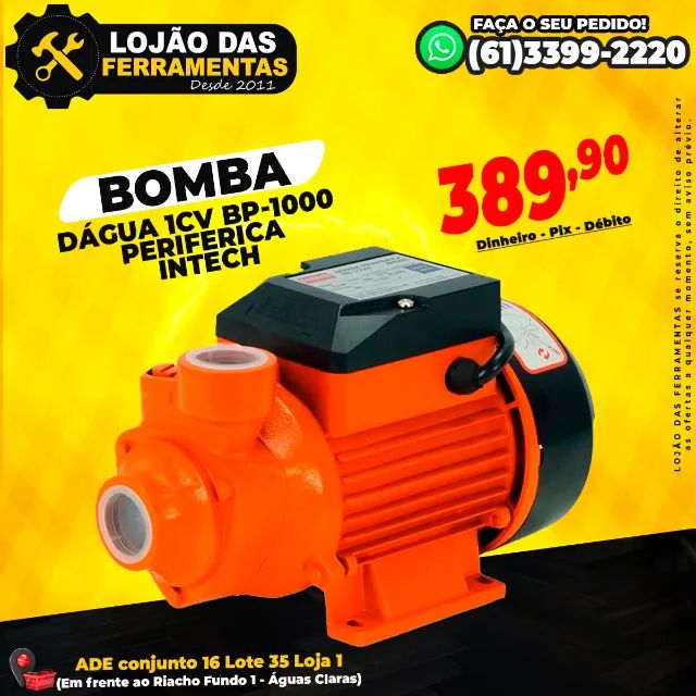 Bomba Dágua 1Cv Periferica Bp-1000 Intech