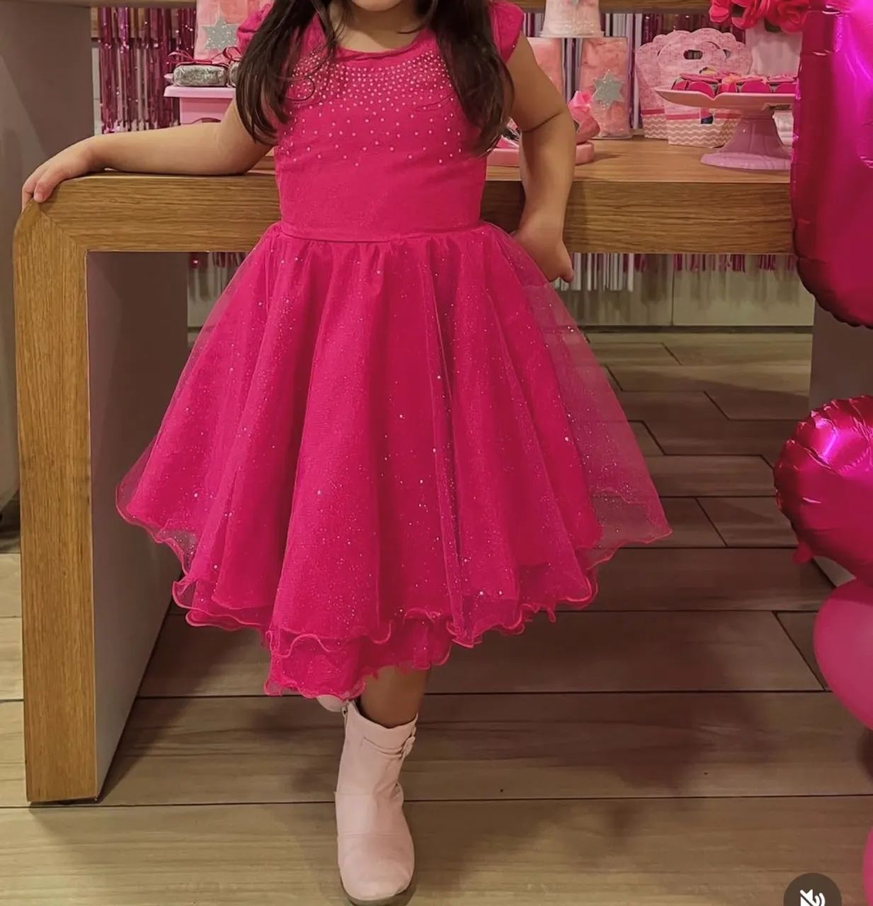 Vestido de Festa Infantil Rosa com Brilho