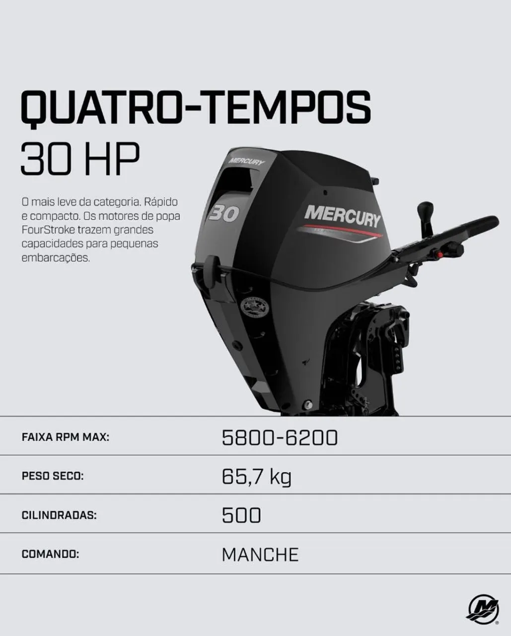 Mercury 30 HP 4 Tempos - Motor de Popa Novo