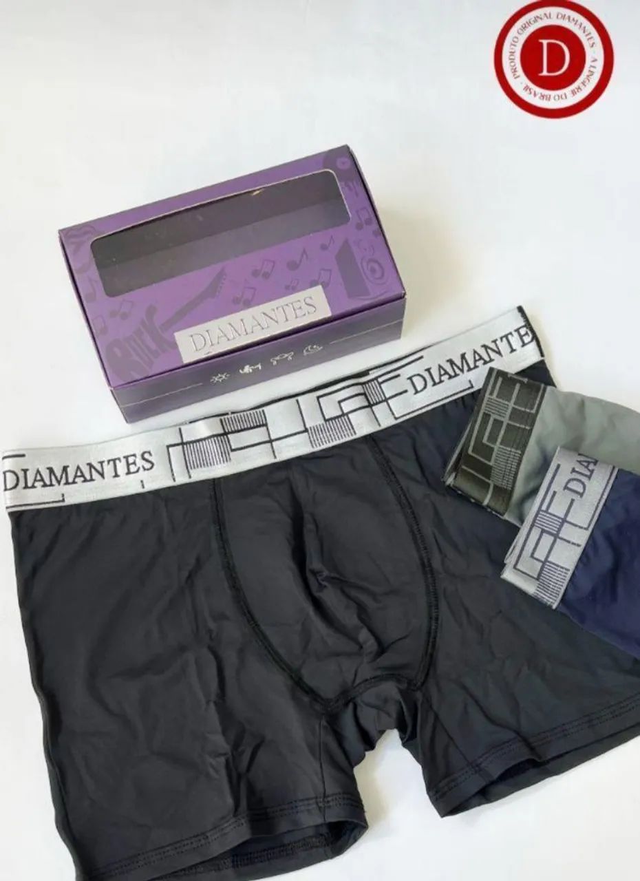 Kit com 3 Cuecas Boxer Diamantes Lingerie M - Foto 2