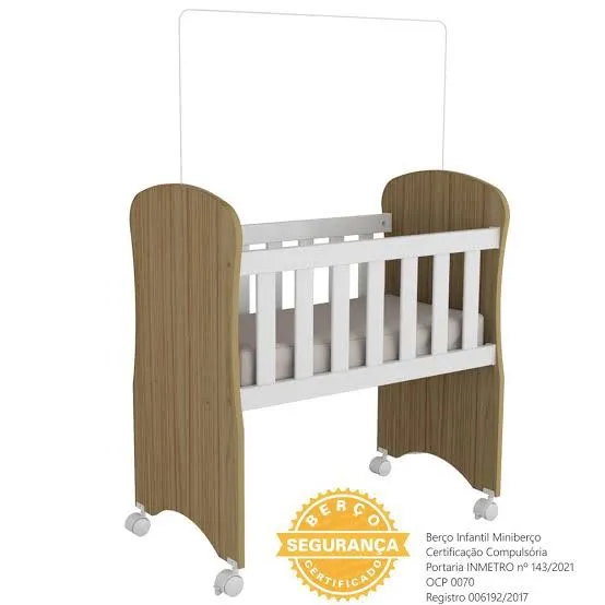 Berço Infantil Miniberço Amadeirado com Rodinhas