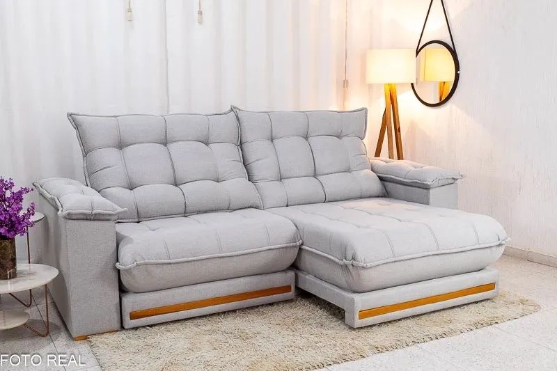 Sofá Retrátil Reclinável Barcelona Linho Larg. 2.50m - D33 e Molas Ensacadas - Foto 2