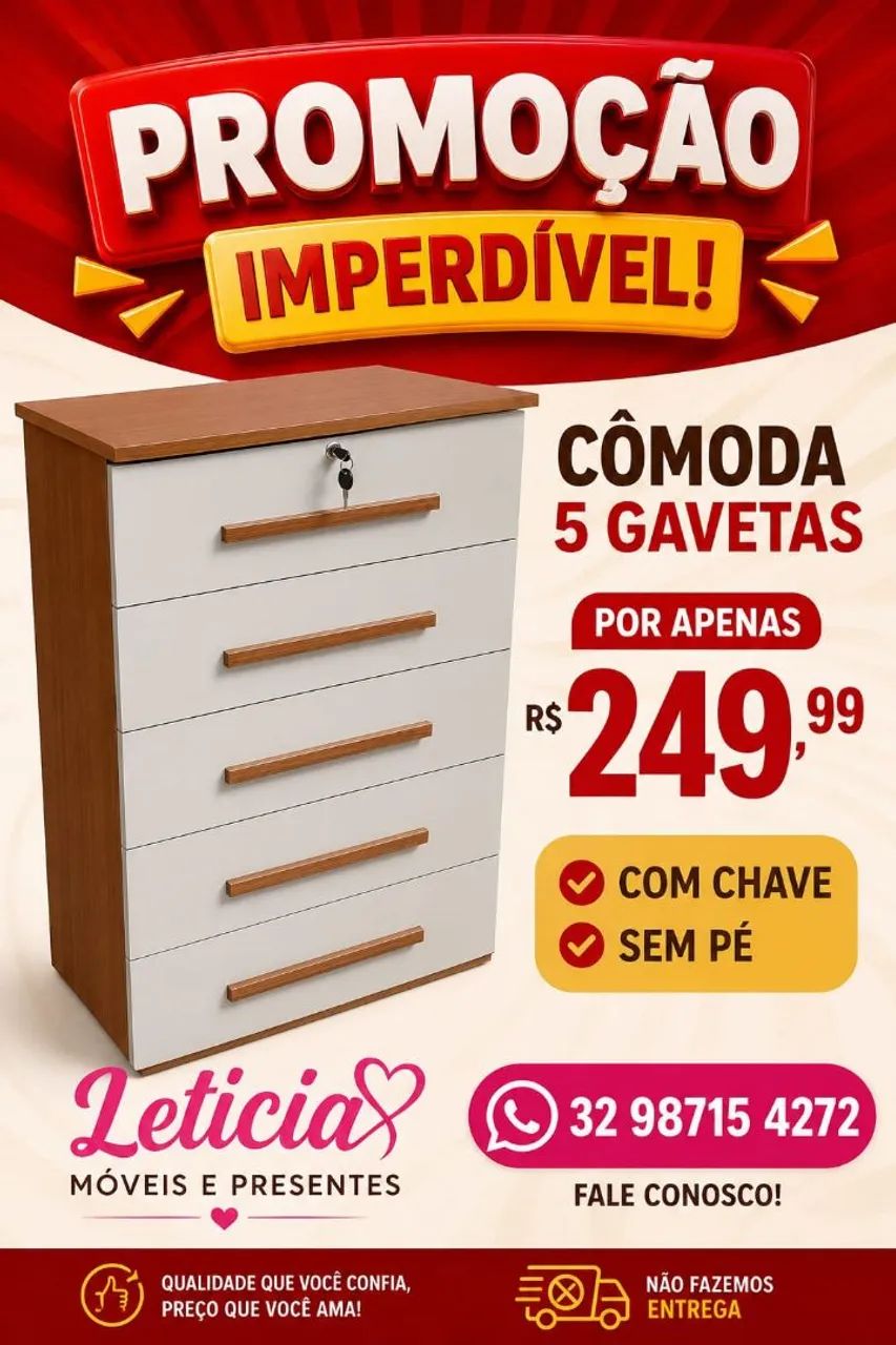 Cômoda 5 gavetas com chave - Foto 5