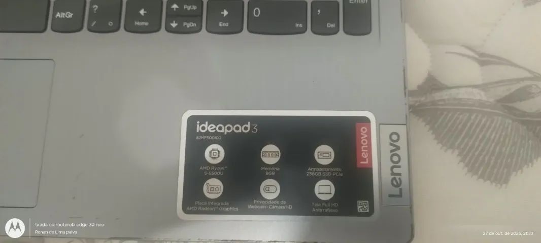 Notebook Lenovo IdeaPad 3 Ryzen 5 5500U 8GB RAM