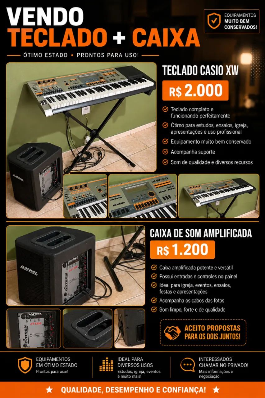TECLADO CASIO XW + CAIXA DE SOM DATREL ? ÓTIMO ESTADO
