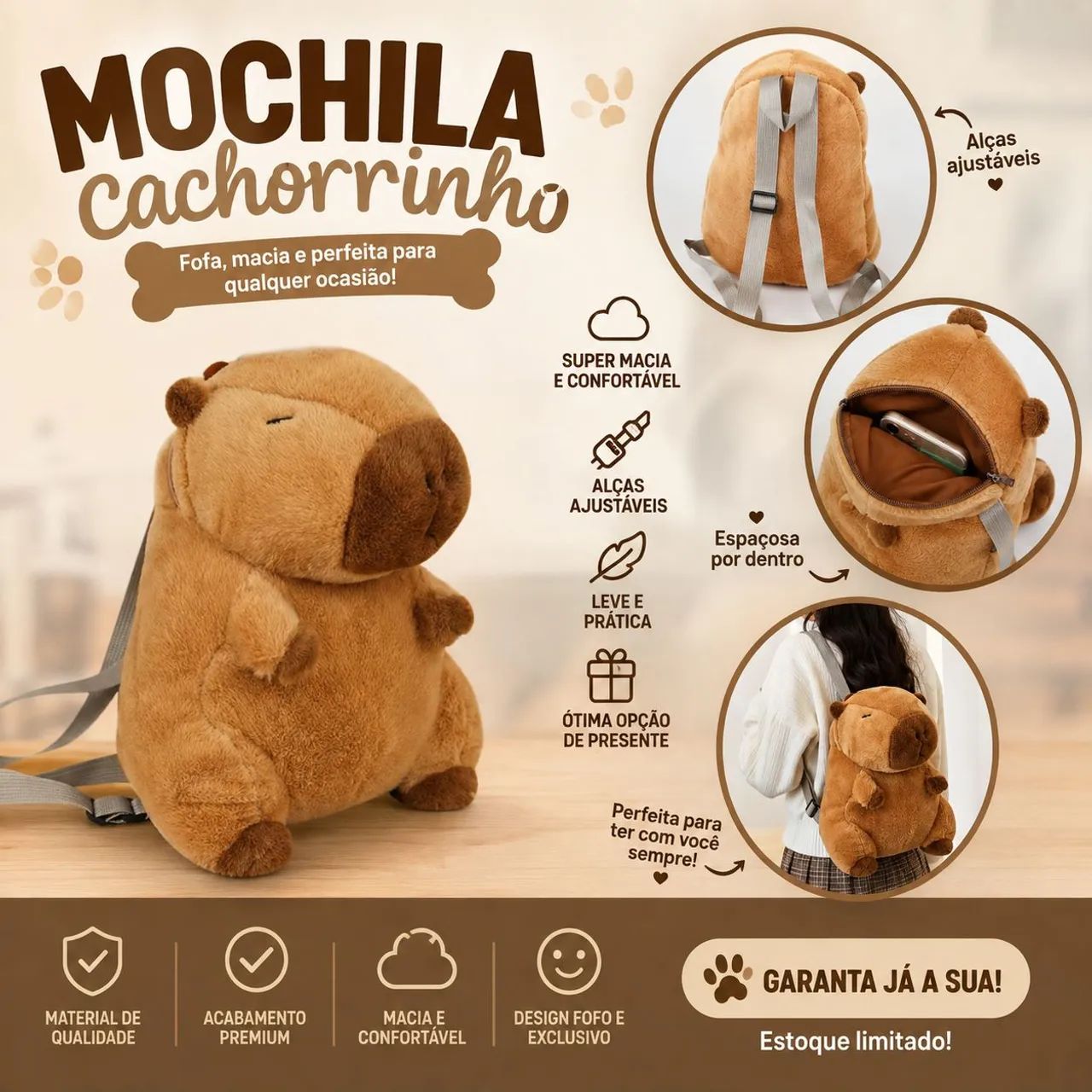 Bolsa de pelúcia capivara  - Foto 2