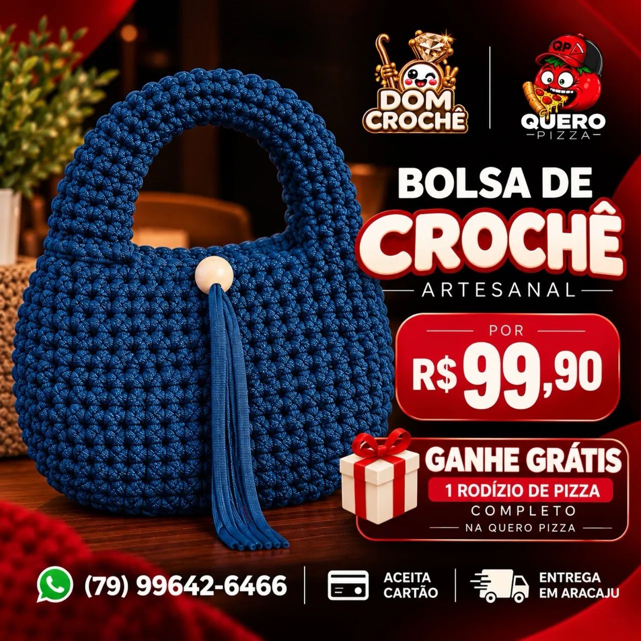BOLSA DE CROCHE E GANHE PIZZA