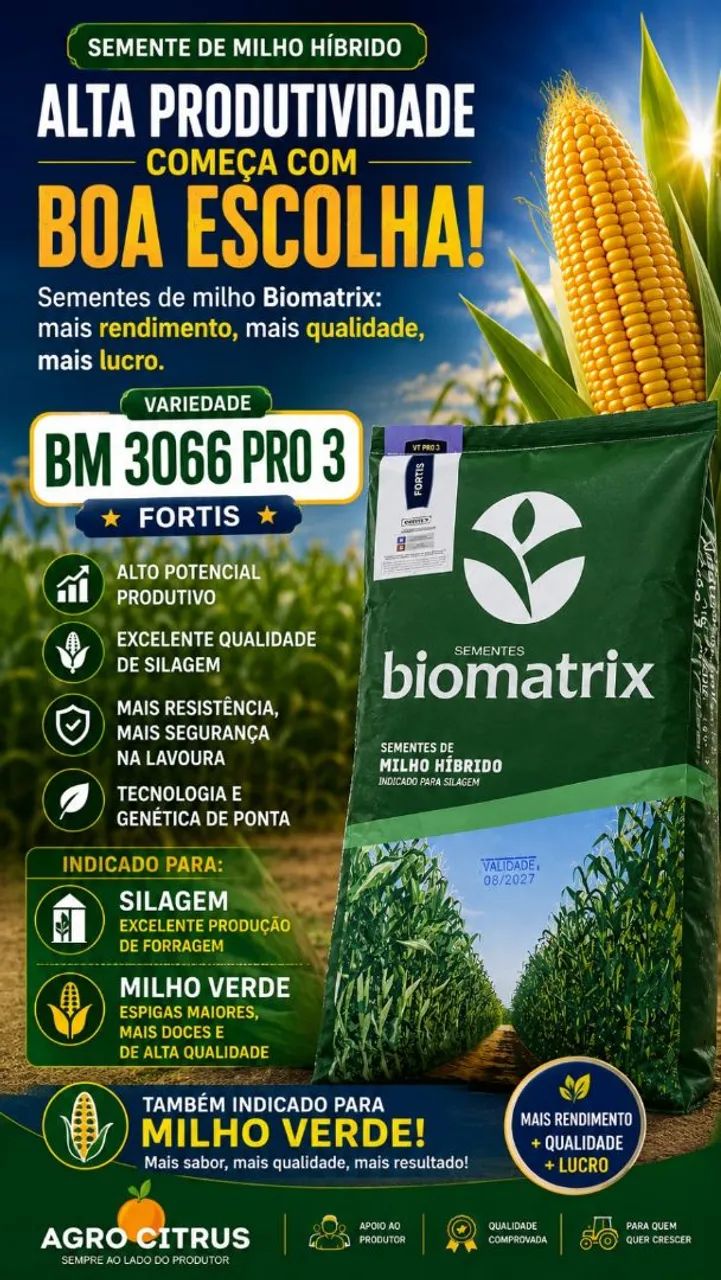 Semente de milho Biomatrix BM3066 PRO3 saco com 19.9kg
