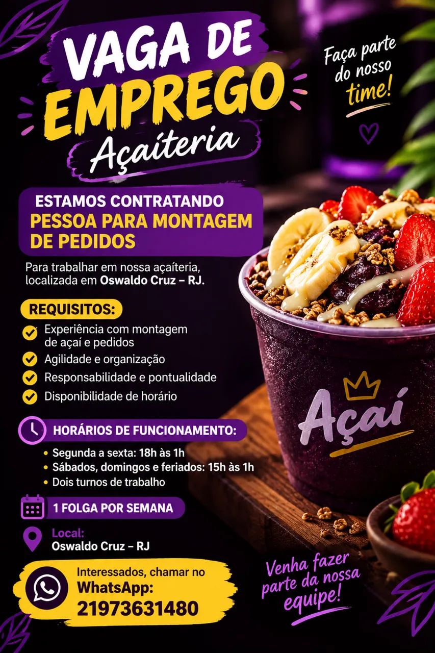 Vaga para açaíteria 