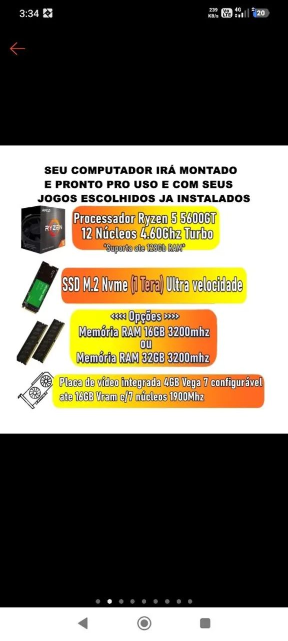 PC GAMER COMPLETO RODA TUDO ? - Foto 3