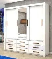 Guarda Roupa Anjos 3Pts 9Gvs com Espelho Branco Carioca - Entrega Rápida! 