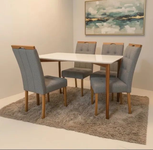 Mesa Verona 120 Naturale com 4 Cadeiras Linho Grafite