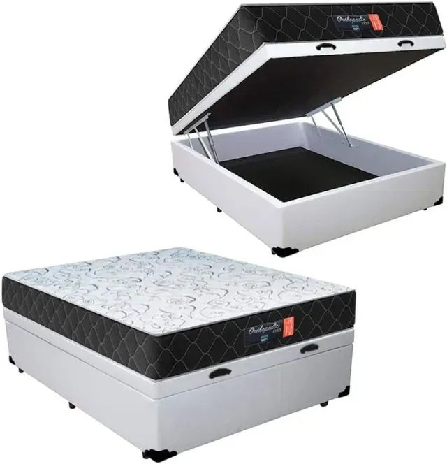 Colchão De Molas Ensacadas de Casal +  Box Baú Branco
