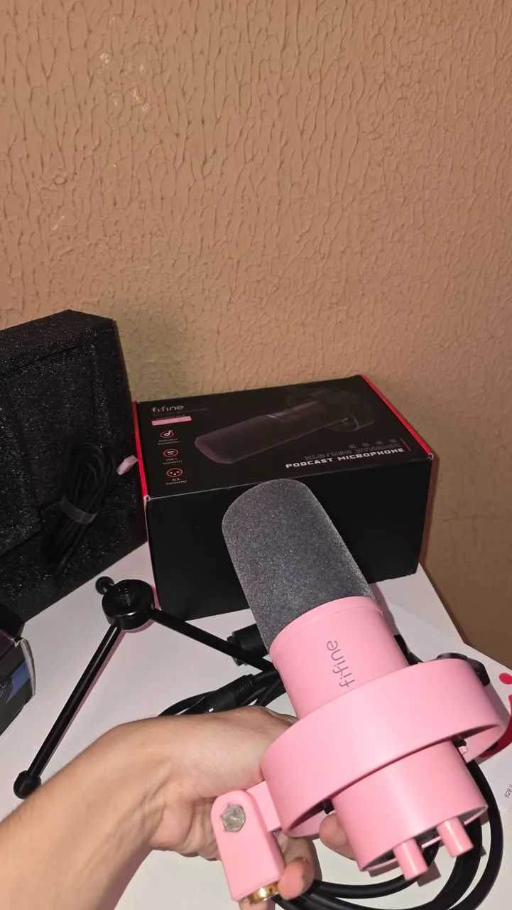 Microfone fifine k688 rosa acompanha cabo XRL - Foto 4