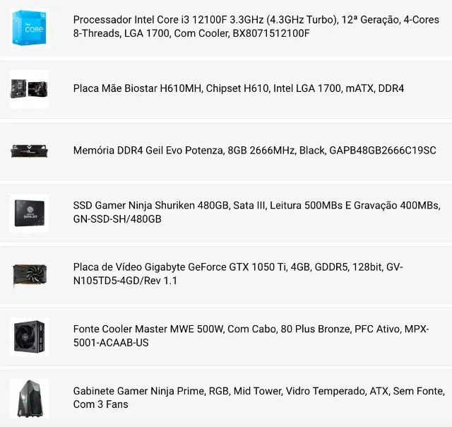 PC Gamer i3 12ª Geração + GTX 1050 Ti 4GB | SSD 480GB | Pronto para Usar (sem periféricos) - Foto 5