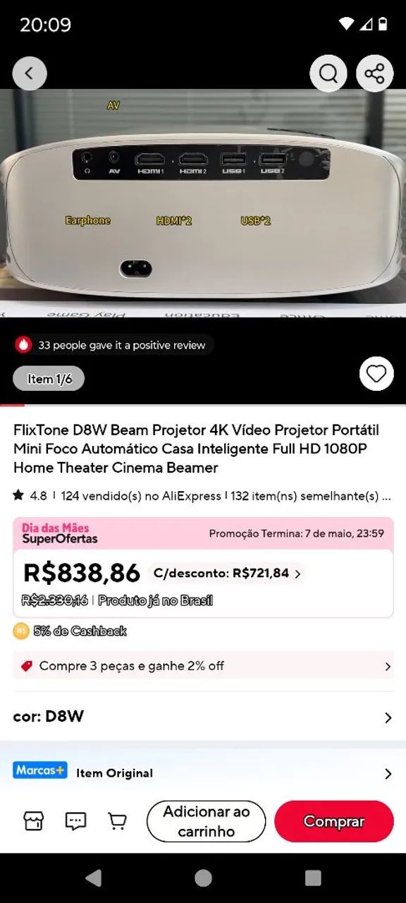 Projetor Full HD nativo Flixtone  - Foto 5