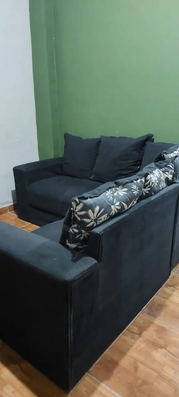 Sofá de canto preto Suede