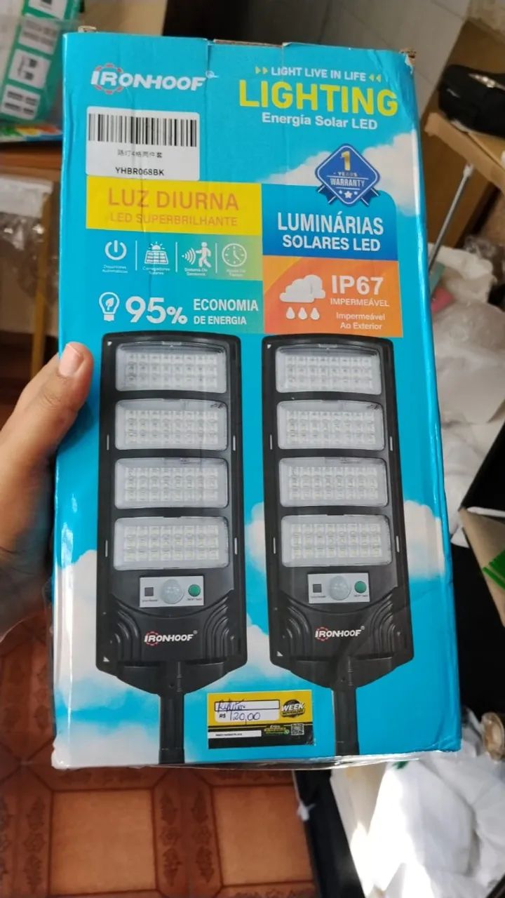 Kit 2 Luminária Solar Com Sensor 600w Luz Solar Ip67