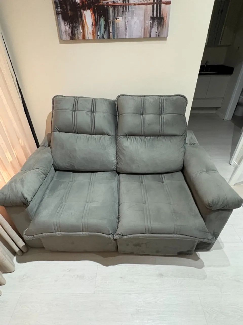 Sofá Retrátil/reclinável -1,50m - Suede Velut Cinza c/ Molas no Assento