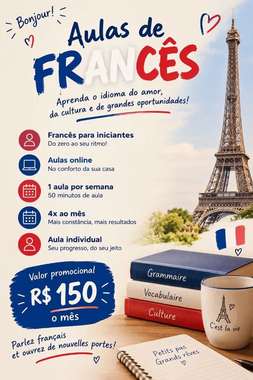 AULAS DE FRANCÊS ONLINE - PARA INICIANTES 