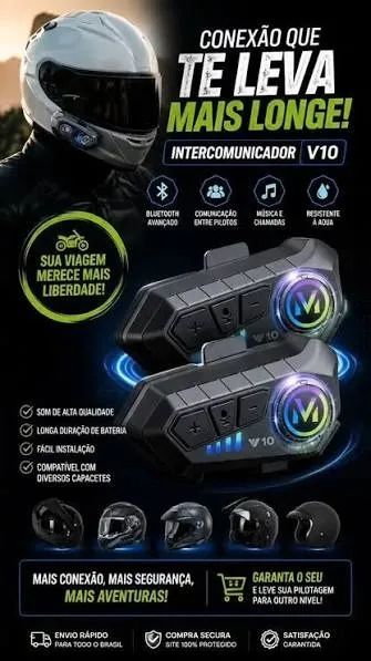 Intercomunicador Capacete De Moto Bluetooth Microfone V10 - Foto 3
