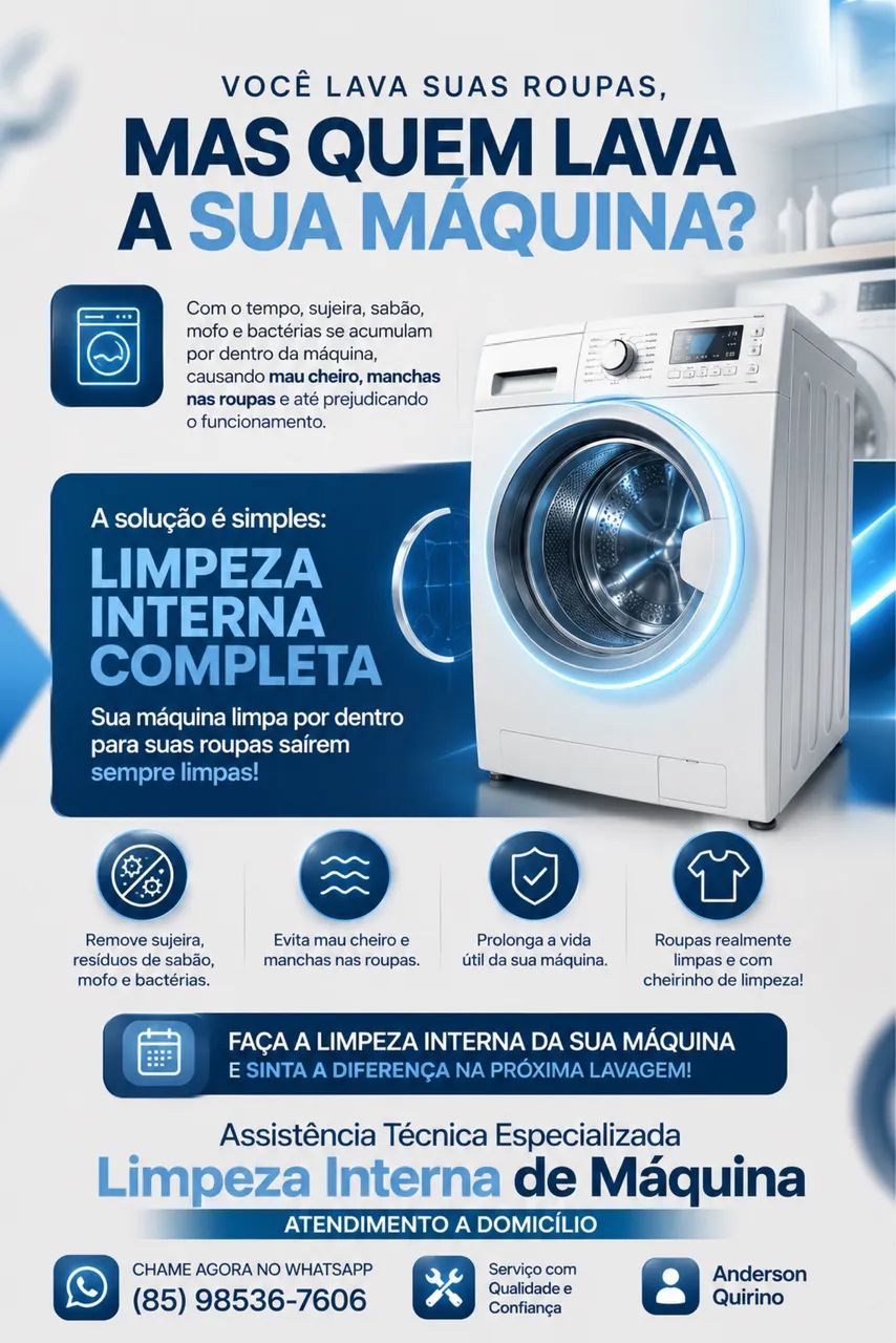 Manutenção e limpeza de máquina de lavar roupa