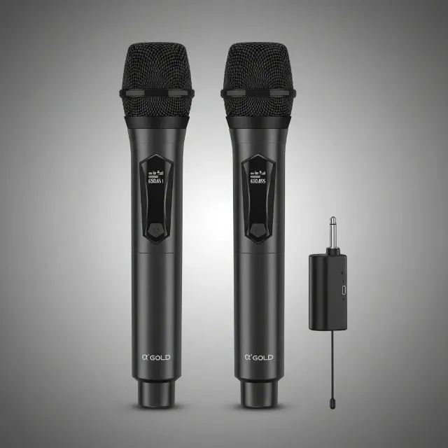 Microfone Duplo Sem Fio Profissional Alfa Gold kit - Qualidade Sonora Loja Coimbra Entrega - Foto 2