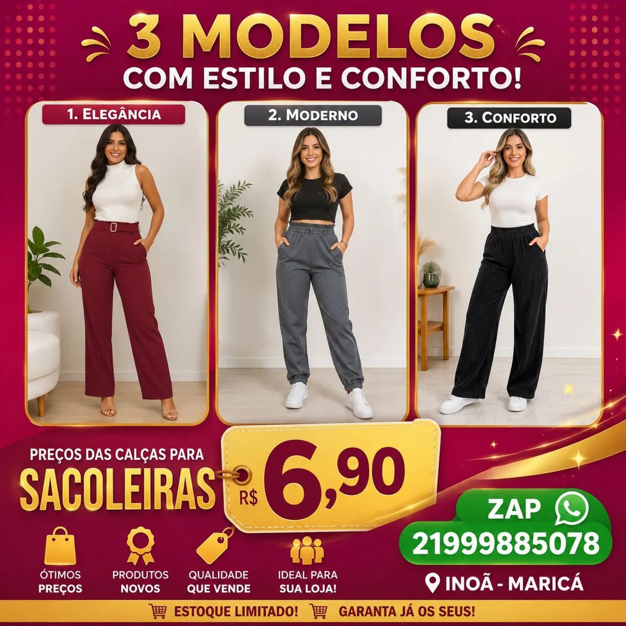 Calças Femininas novas em Inoã 