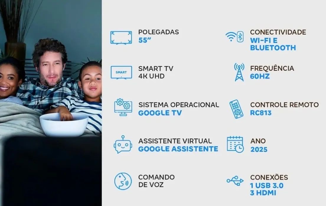 Smart TV 55" TCL 4K UHD QLED 55P7K Google TV AiPQ Google Assistente 3 HDMI 1 USB - Foto 2