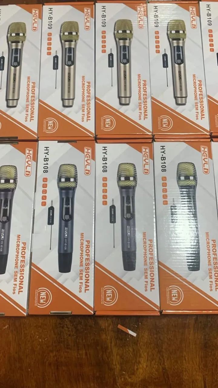 Microfones sem fio profissional dourado e cinza 