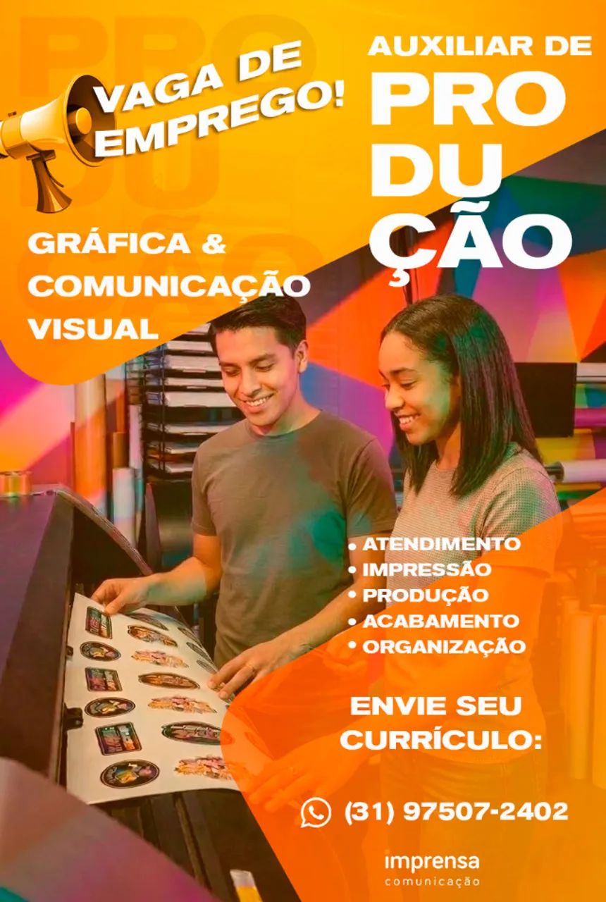 Vaga para auxiliar de produção gráfica e comunicação visual