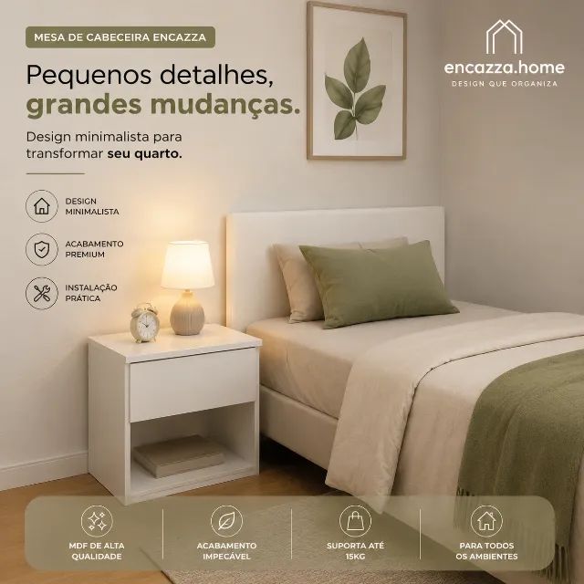 Mesa de Cabeceira Quarto Branco Montado MDF  - Foto 4