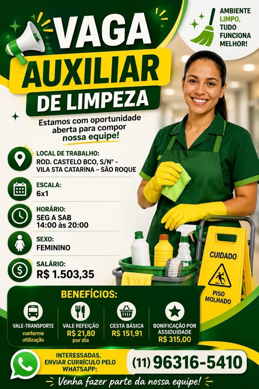 Auxiliar de Limpeza - São Roque 