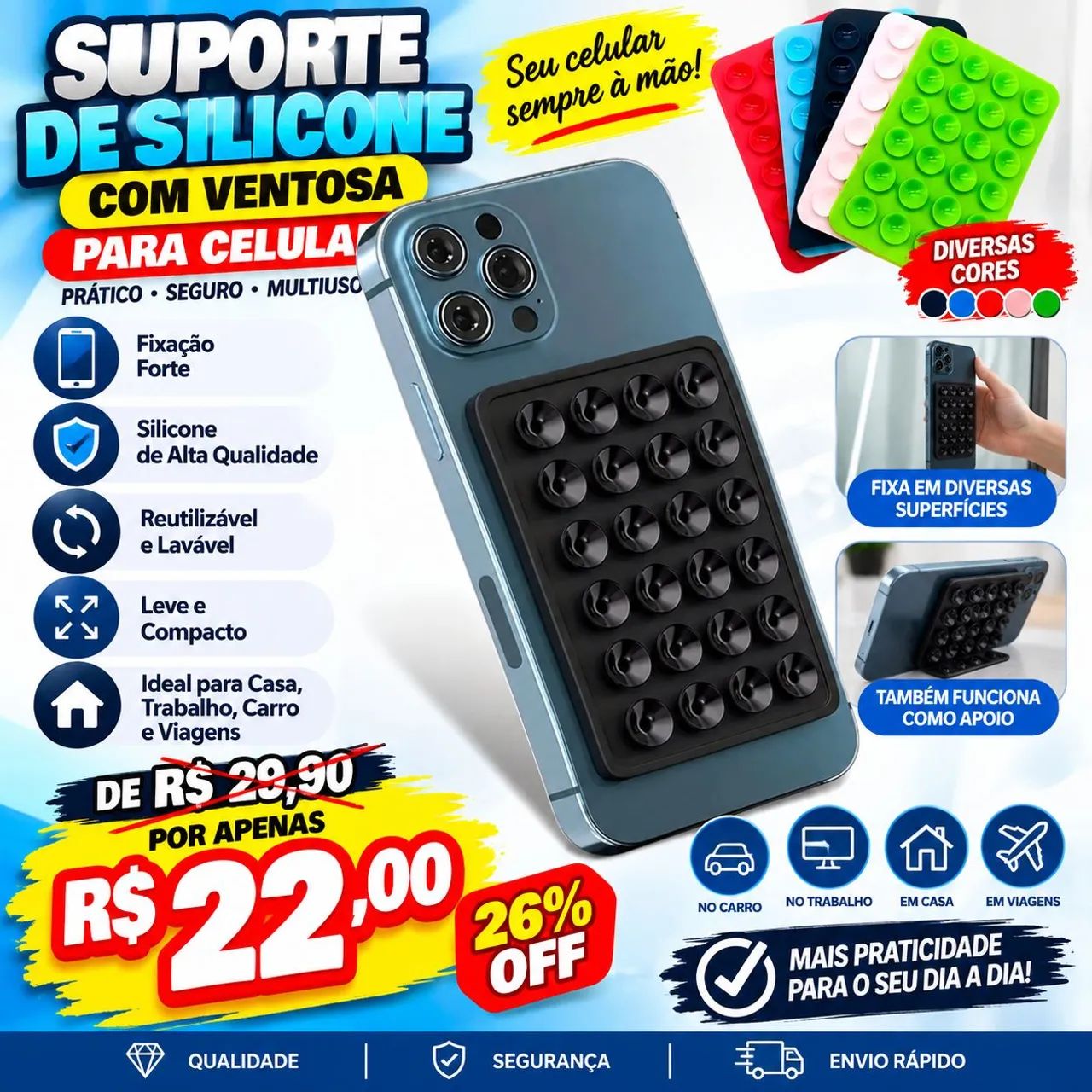 Suporte de Celular com Ventosas para Celular 