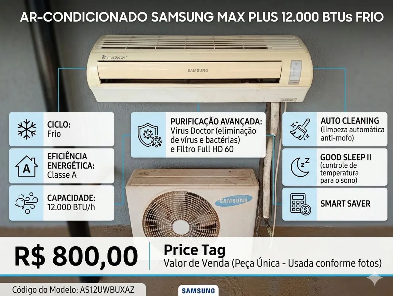 Ar condicionado Samsung 12.000 btus