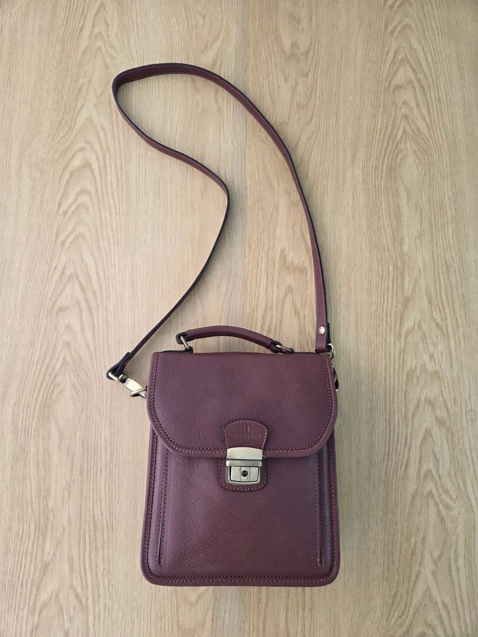 bolsa carteiro hexagona parisiense marrom couro legitimo