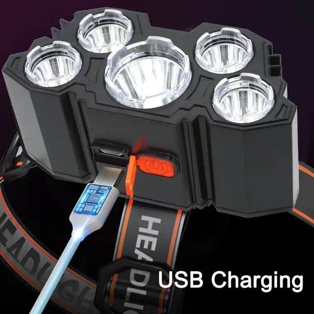 Lanterna de cabeça led de longa distância com luz forte para pesca e atividades  ar livre. - Foto 3
