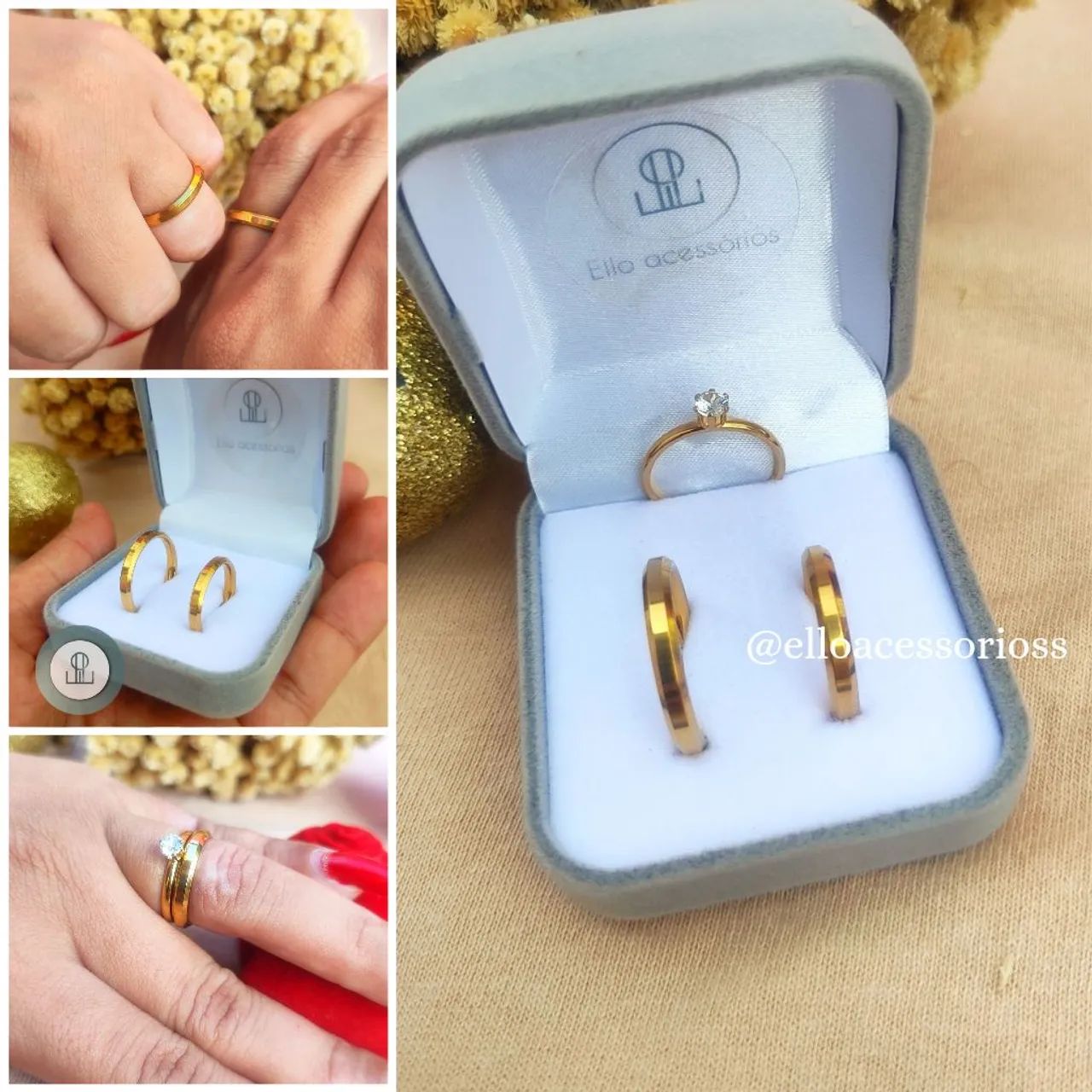 Par de Alianças chanfrada 3mm + Anel de compromisso+ Caixa de veludo  - Foto 5