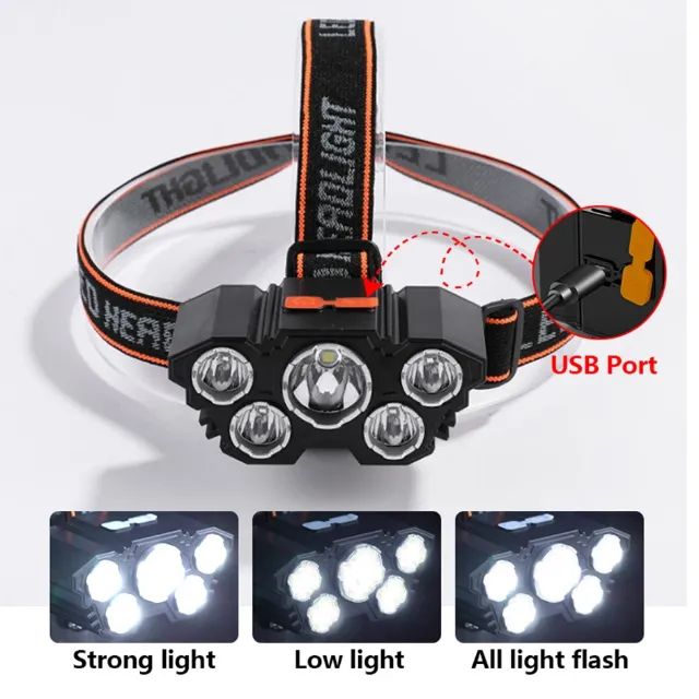 Lanterna de cabeça led de longa distância com luz forte para pesca e atividades  ar livre. - Foto 5